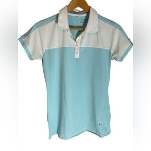 B8- Nike Golf - Dri Fit - Tour Performance - Nike Sky Blue and White Polo Shirt
